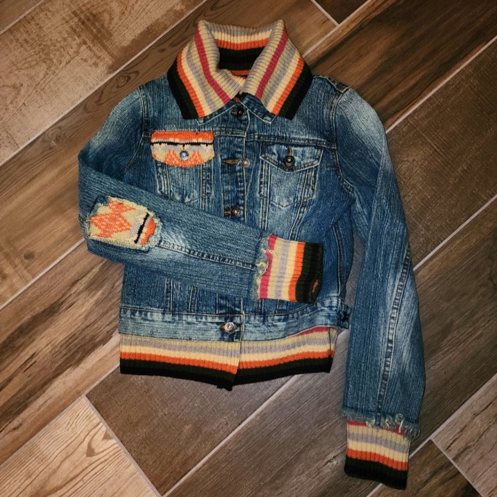 Denim Jacket with Sweater Trim